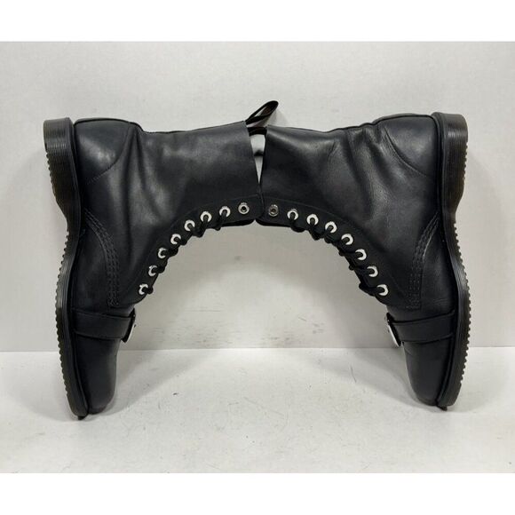 Dr. Martens Ulima Boots Womens Sz 8 Black Leather Lace Up Buckle Toe Moto Biker - Picture 5 of 8